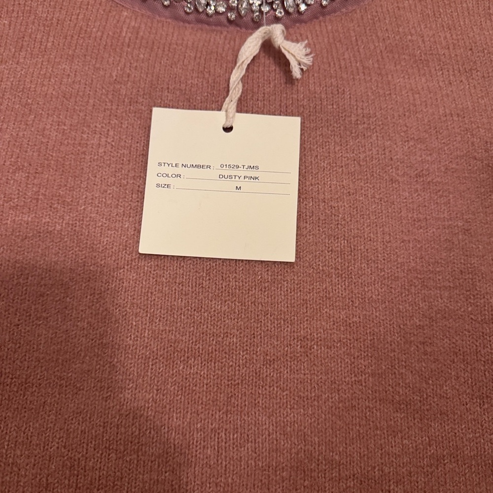 Anthropologie Pink Knit Top with Embellished Collar - Picture 2 of 3
